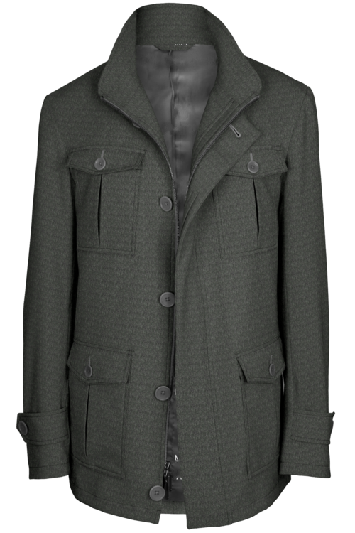 Grey Solid Five Button Field Jacket