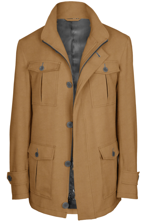 Khaki Solid Five Button Field Jacket