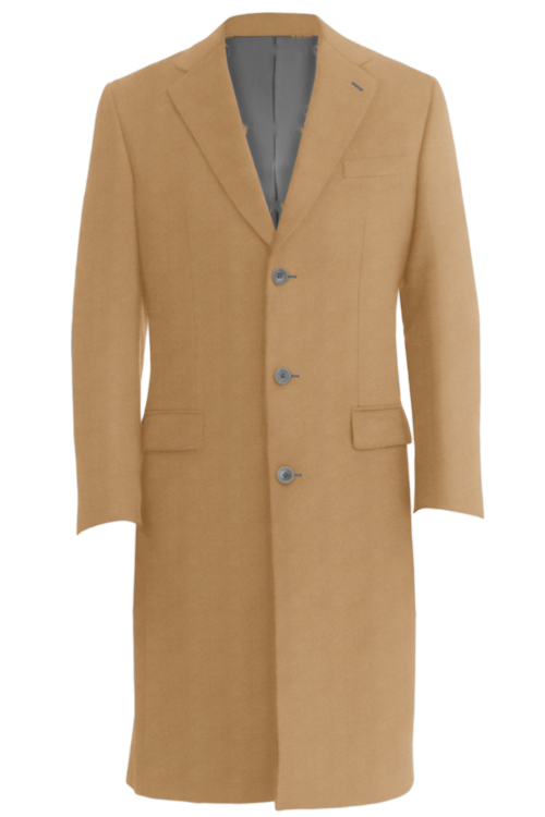 Khaki Solid Three Button Topcoat