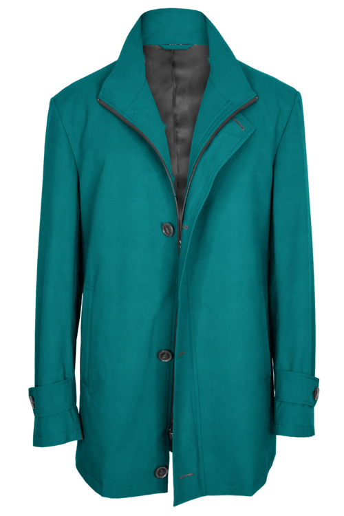 Light Blue Solid Four Button Zippered Car Coat