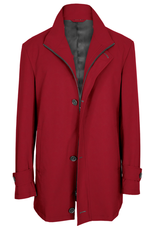 Maroon Solid Four Button Zippered Car Coat