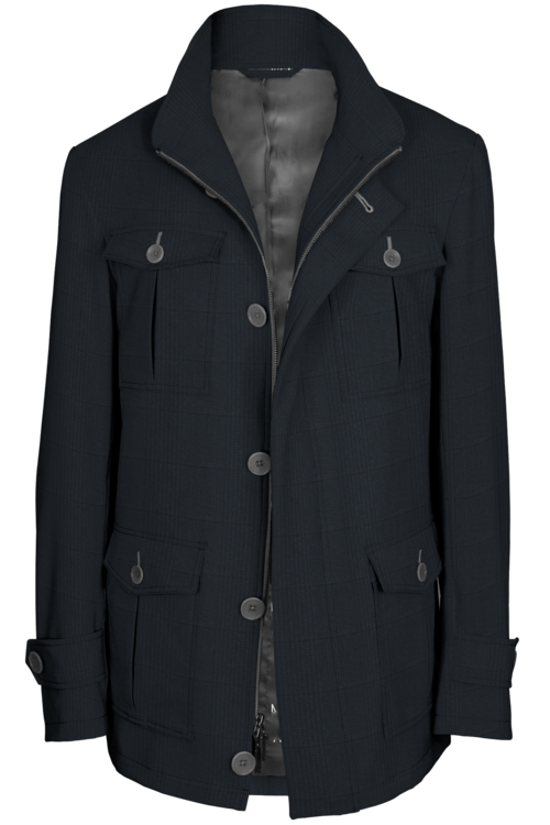 Navy Glen Plaid Five Button Field Jacket