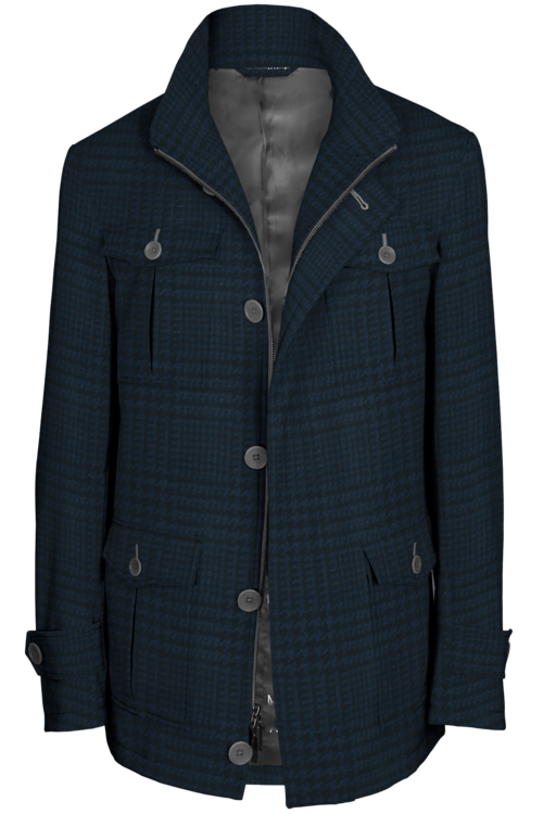 Navy Glen Plaid Five Button Field Jacket