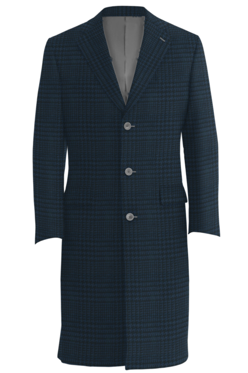 Navy Glen Plaid Three Button Topcoat