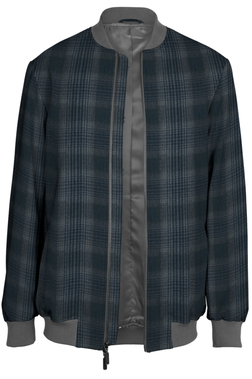 Navy Grey Plaid Bomber Jacket