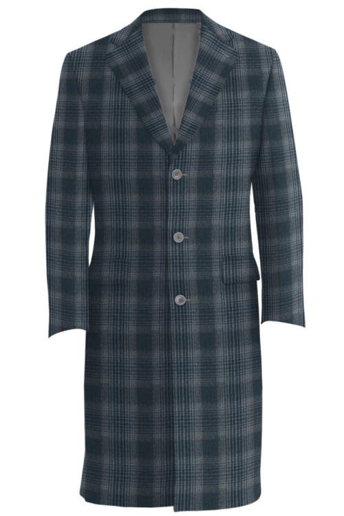 Navy Grey Plaid Three Button Topcoat