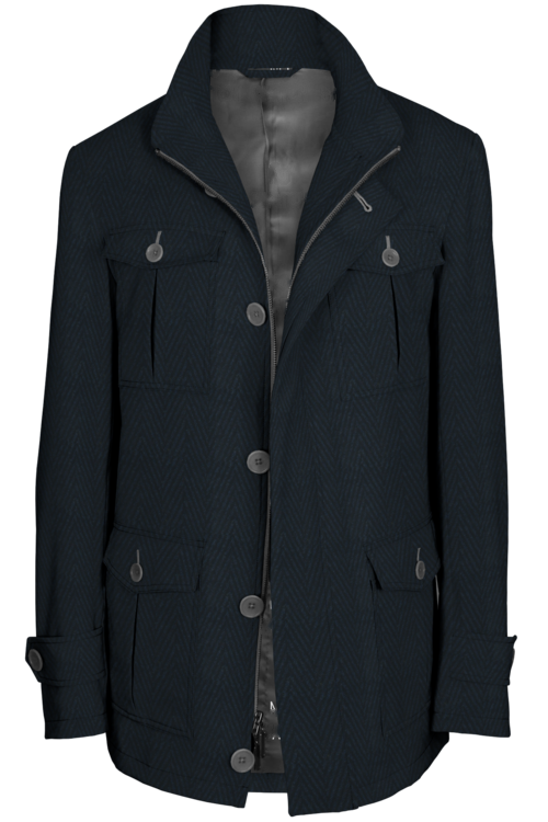 Navy Herringbone Five Button Field Jacket