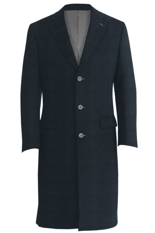 Navy Herringbone Three Button Topcoat