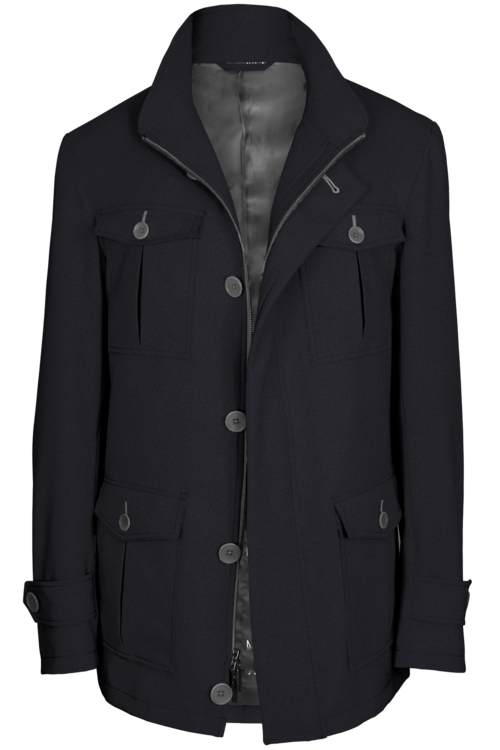 Navy Solid Five Button Field Jacket