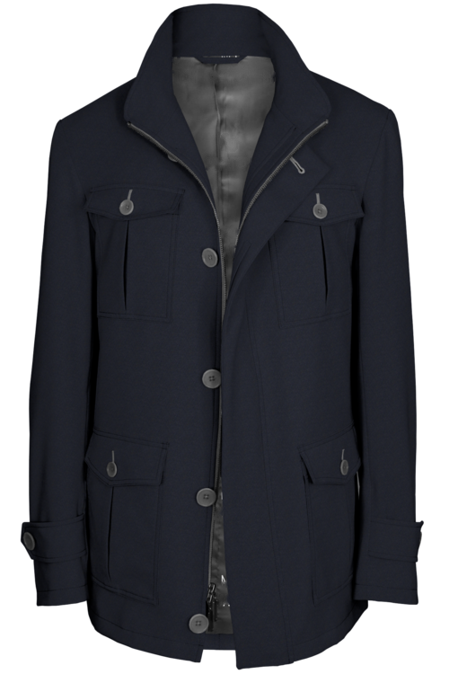 Navy Solid Five Button Field Jacket