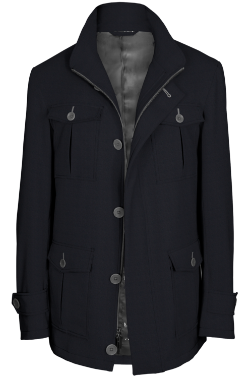 Navy Solid Five Button Field Jacket