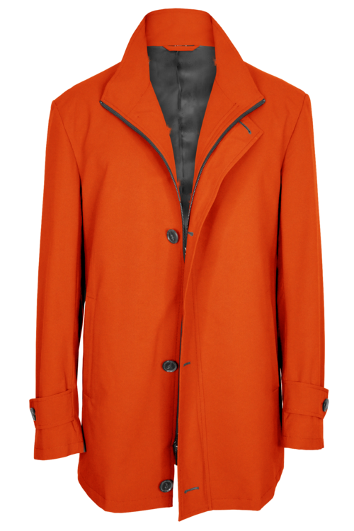 Orange Solid Four Button Zippered Car Coat