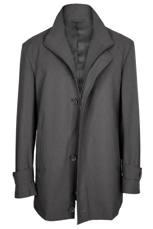 Pewter Solid Four Button Zippered Car Coat