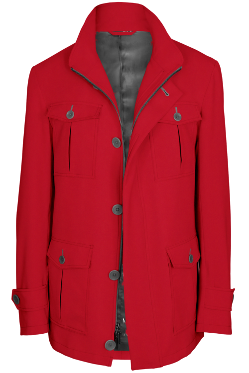 Red Solid Five Button Field Jacket