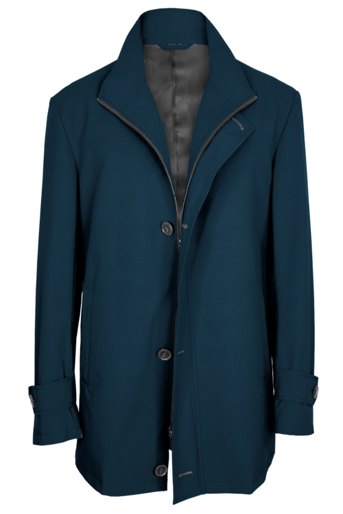 Royal Blue Solid Four Button Zippered Car Coat