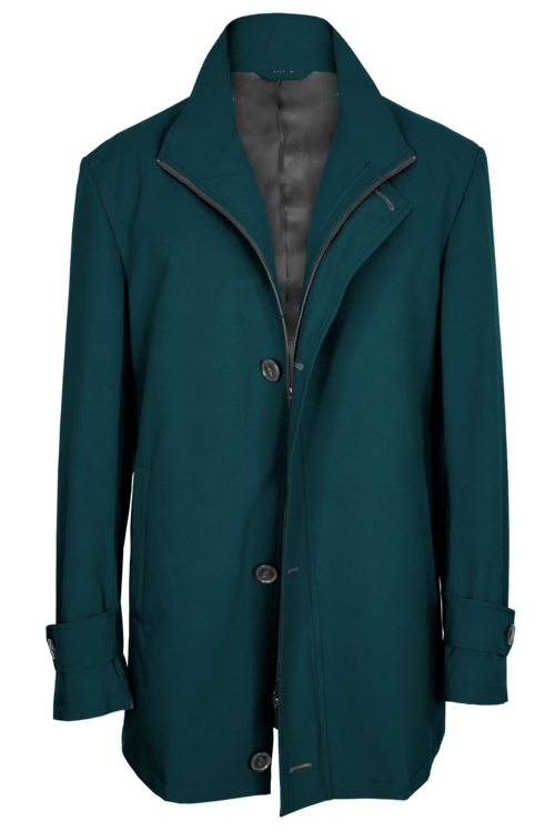 Turquoise Solid Four Button Zippered Car Coat