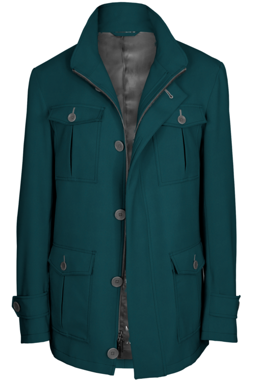 Turquoise Solid Five Button Field Jacket
