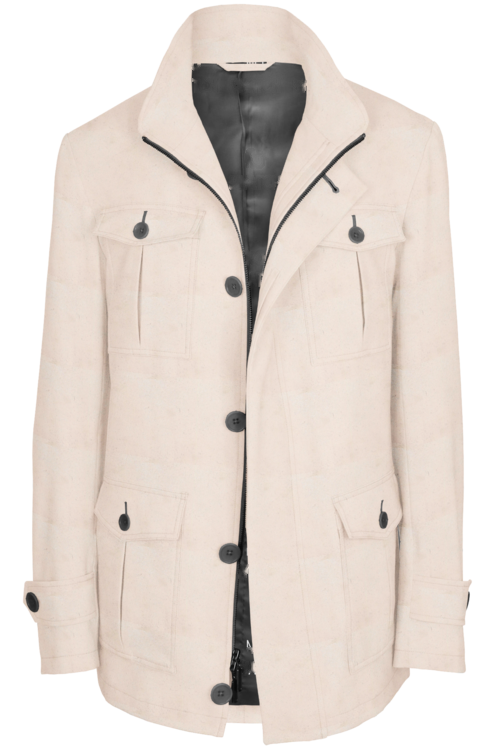 White Solid Five Button Field Jacket