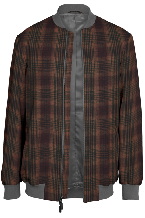 Wine Camel Plaid Bomber Jacket
