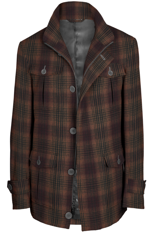 Wine Camel Plaid Five Button Field Jacket