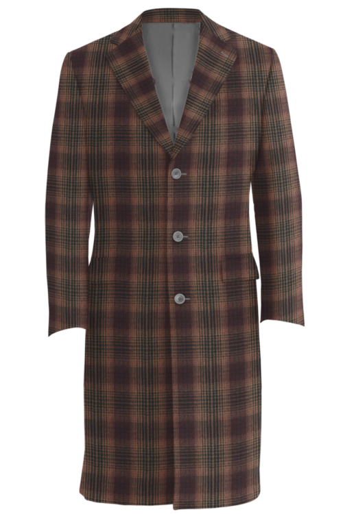 Wine Camel Plaid Three Button Topcoat