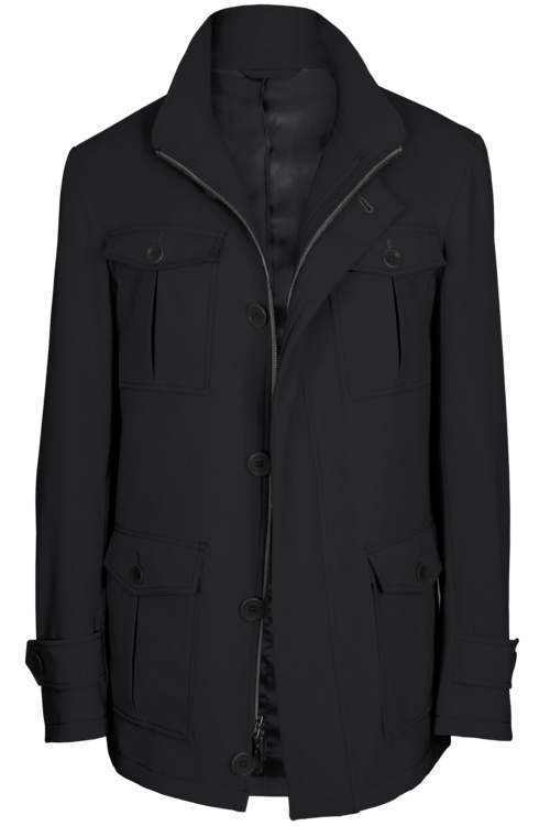 Black Solid Five Button Field Jacket