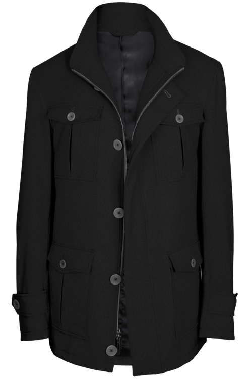 Black Solid Five Button Field Jacket