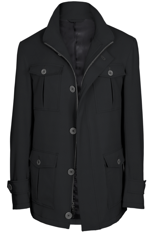 Black Solid Five Button Field Jacket