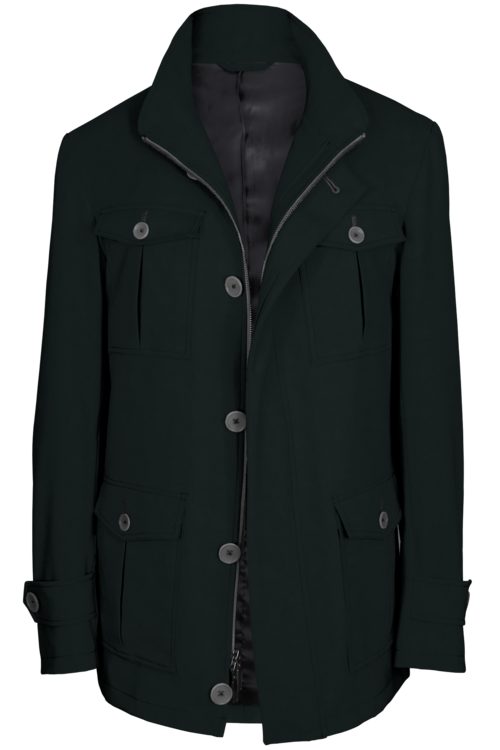 Black Solid Five Button Field Jacket