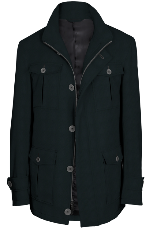 Black Twill Five Button Field Jacket