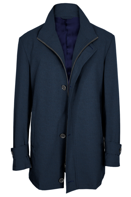 Blue Donegal Four Button Zippered Car Coat