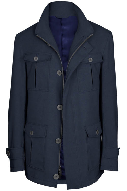 Blue Grey Melange Five Button Field Jacket