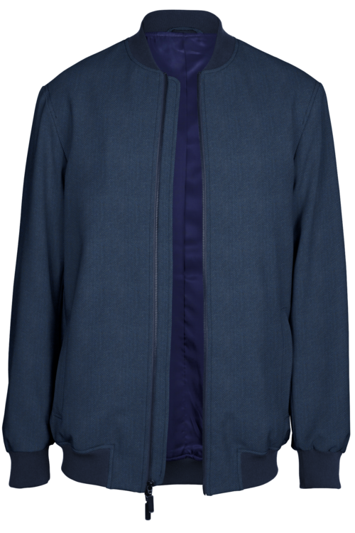 Blue Herringbone Bomber Jacket
