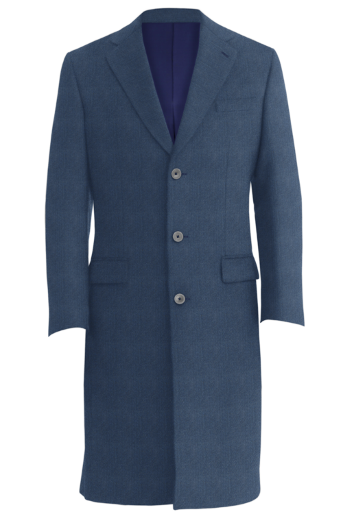 Blue Herringbone Three Button Topcoat