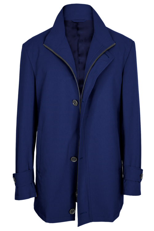 Blue Solid Four Button Zippered Car Coat