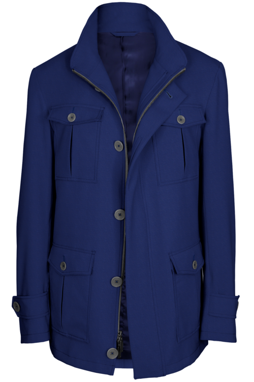 Blue Solid Five Button Field Jacket