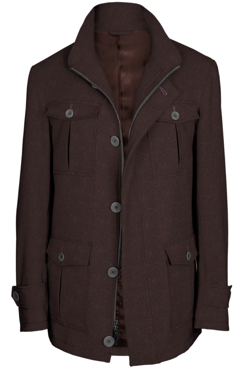 Brown Donegal Five Button Field Jacket