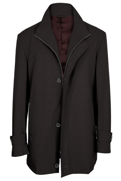 Brown Twill Four Button Zippered Car Coat