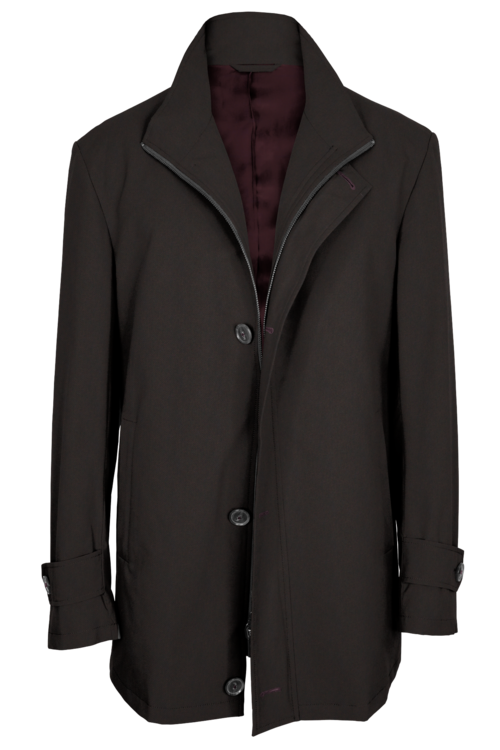Brown Twill Four Button Zippered Car Coat