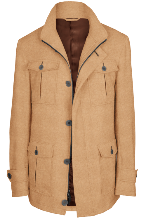 Camel Solid Five Button Field Jacket