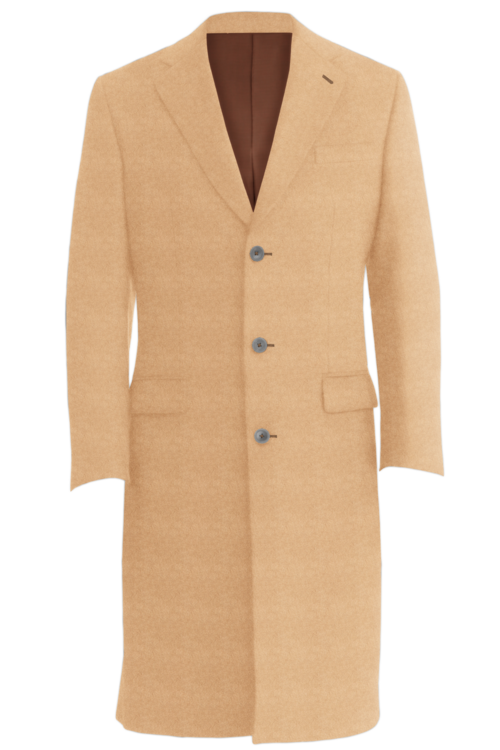 Camel Solid Three Button Topcoat