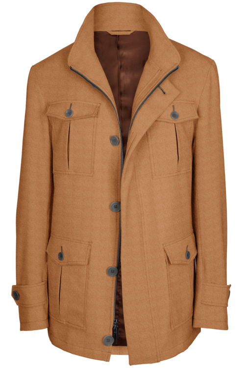 Camel Solid Five Button Field Jacket