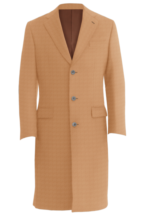 Camel Solid Three Button Topcoat