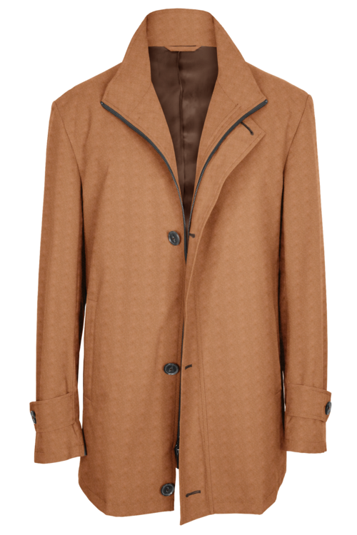 Camel Solid Four Button Zippered Car Coat