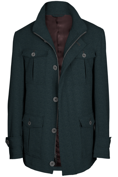 Charcoal Herringbone Five Button Field Jacket