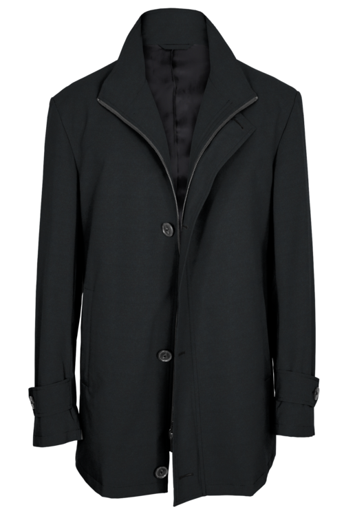 Charcoal Solid Four Button Zippered Car Coat