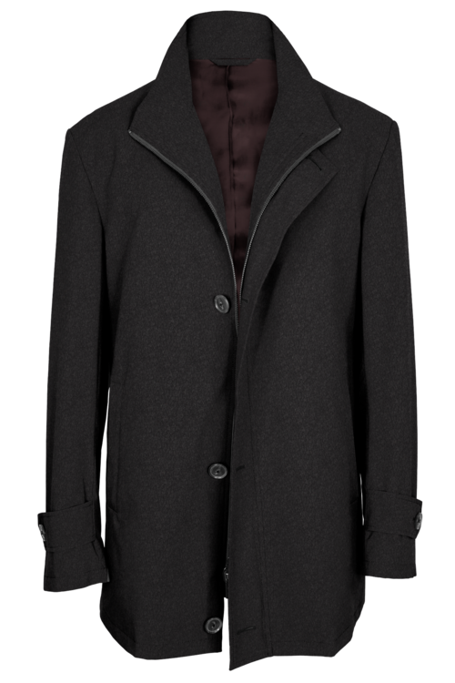 Charcoal Solid Four Button Zippered Car Coat