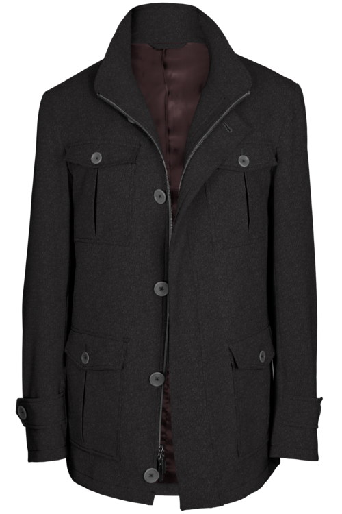 Charcoal Solid Five Button Field Jacket