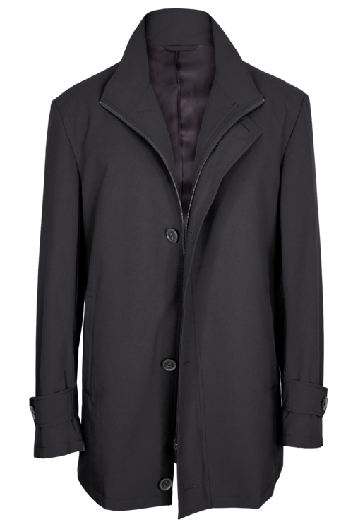 Charcoal Solid Four Button Zippered Car Coat