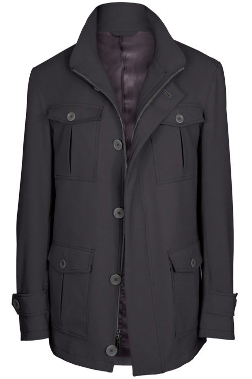 Charcoal Solid Five Button Field Jacket